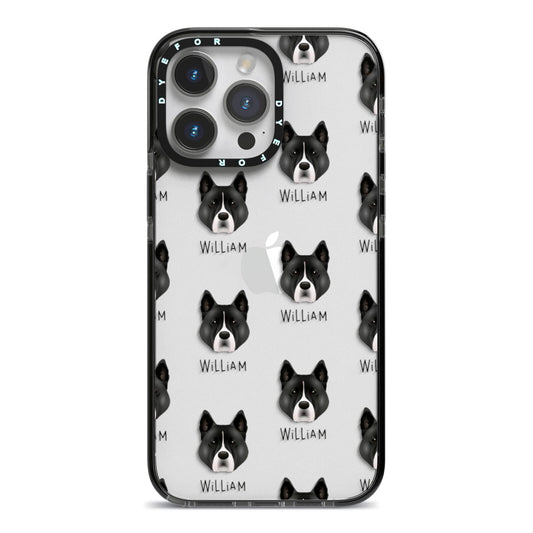 Akita Icon with Name iPhone 14 Pro Max Black Impact Case on Silver phone