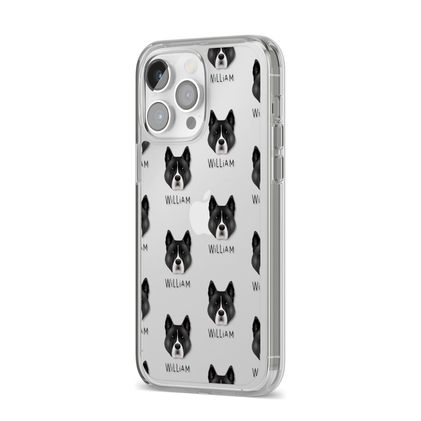 Akita Icon with Name iPhone 14 Pro Max Clear Tough Case Silver Angled Image