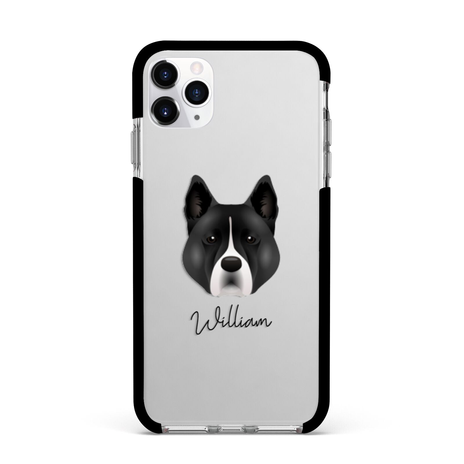 Akita Personalised Apple iPhone 11 Pro Max in Silver with Black Impact Case