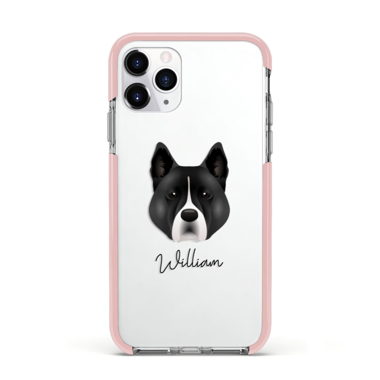 Akita Personalised Apple iPhone 11 Pro in Silver with Pink Impact Case