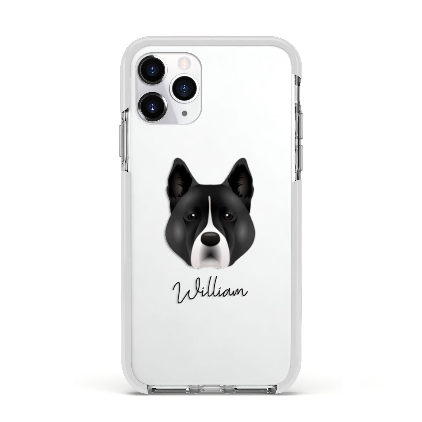 Akita Personalised Apple iPhone 11 Pro in Silver with White Impact Case