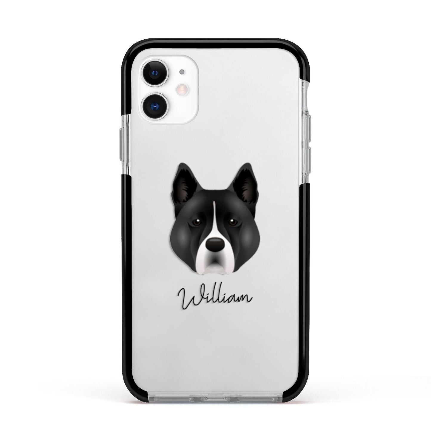 Akita Personalised Apple iPhone 11 in White with Black Impact Case