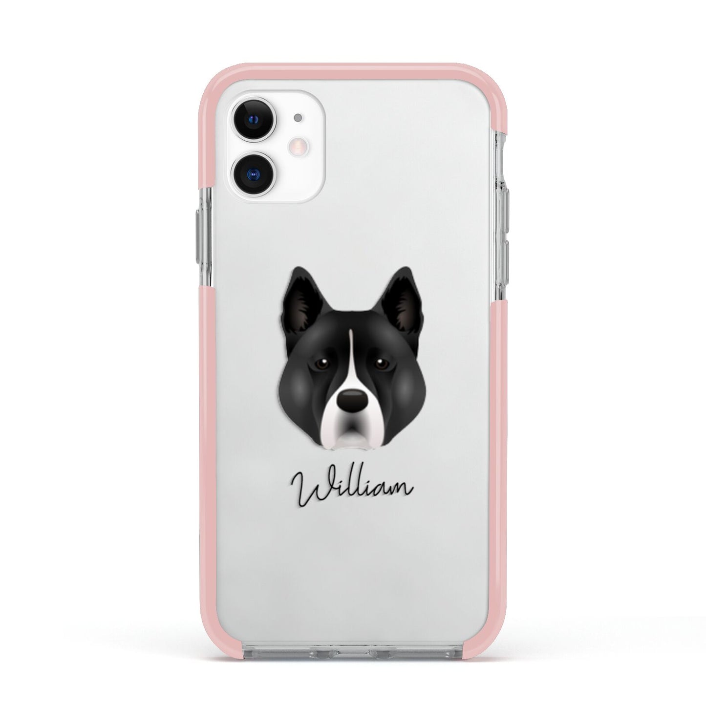 Akita Personalised Apple iPhone 11 in White with Pink Impact Case