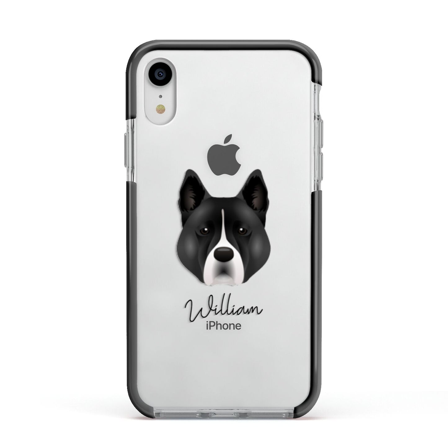 Akita Personalised Apple iPhone XR Impact Case Black Edge on Silver Phone