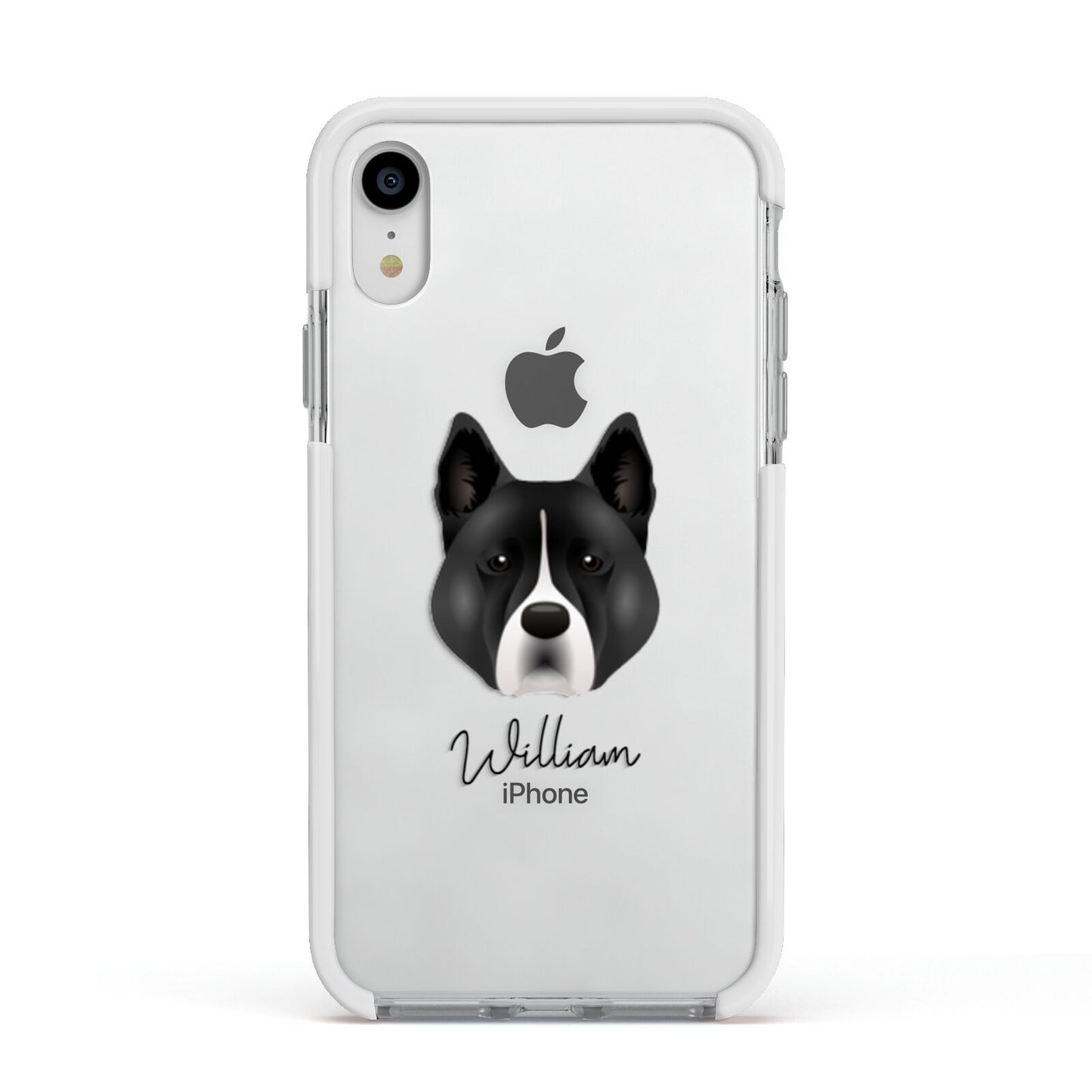 Akita Personalised Apple iPhone XR Impact Case White Edge on Silver Phone