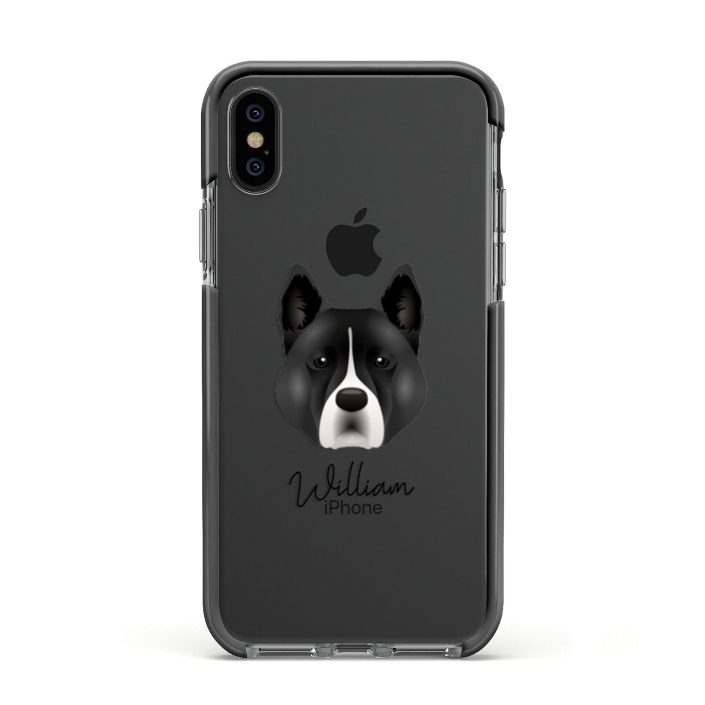 Akita Personalised Apple iPhone Xs Impact Case Black Edge on Black Phone