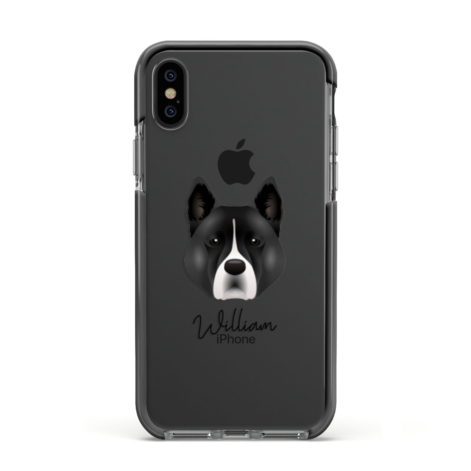 Akita Personalised Apple iPhone Xs Impact Case Black Edge on Black Phone