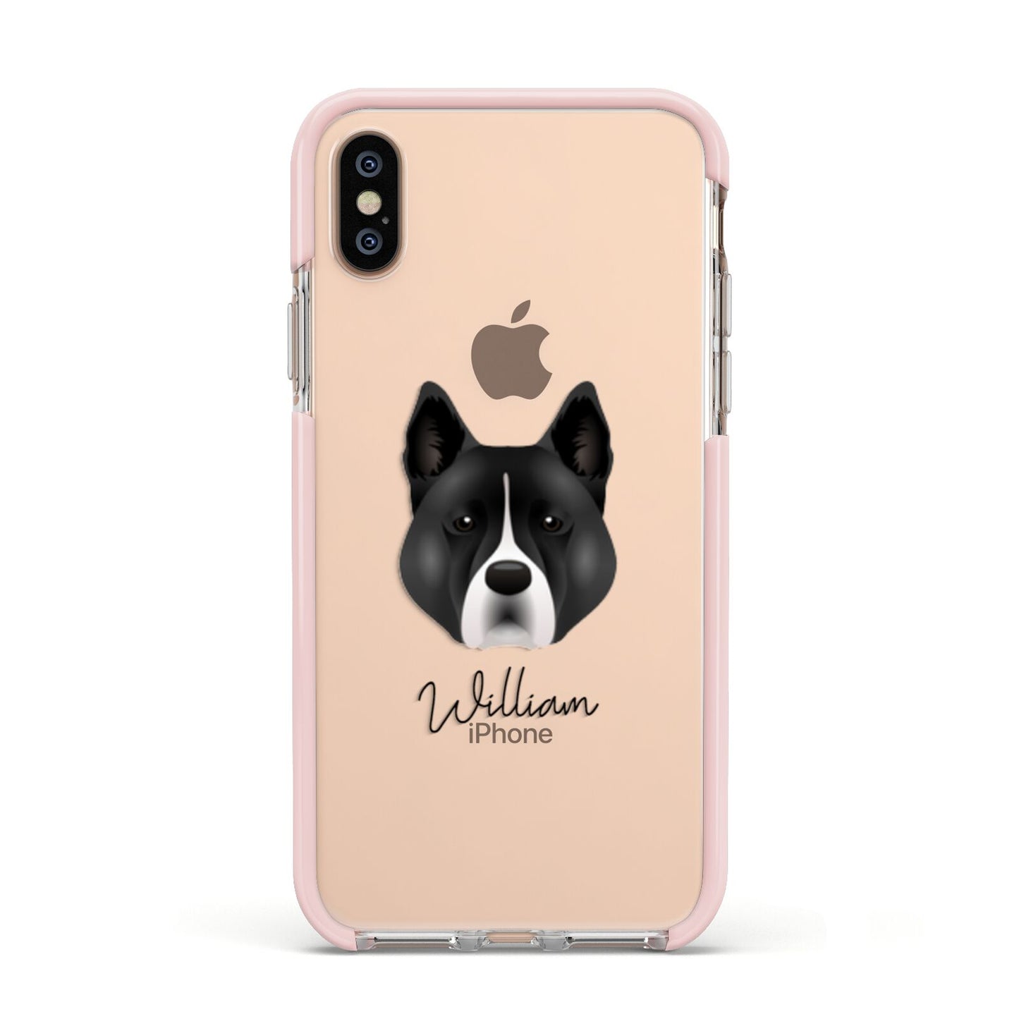 Akita Personalised Apple iPhone Xs Impact Case Pink Edge on Gold Phone
