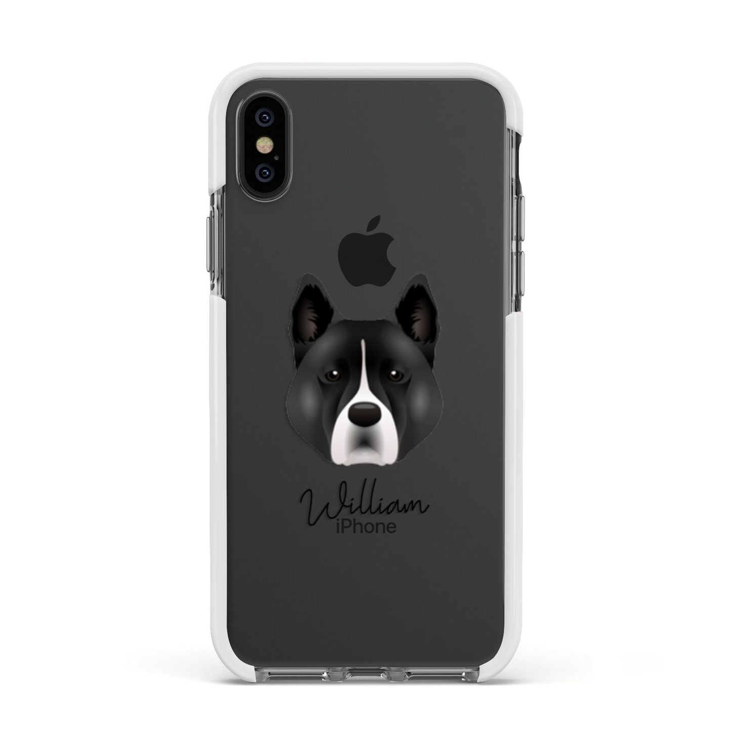Akita Personalised Apple iPhone Xs Impact Case White Edge on Black Phone
