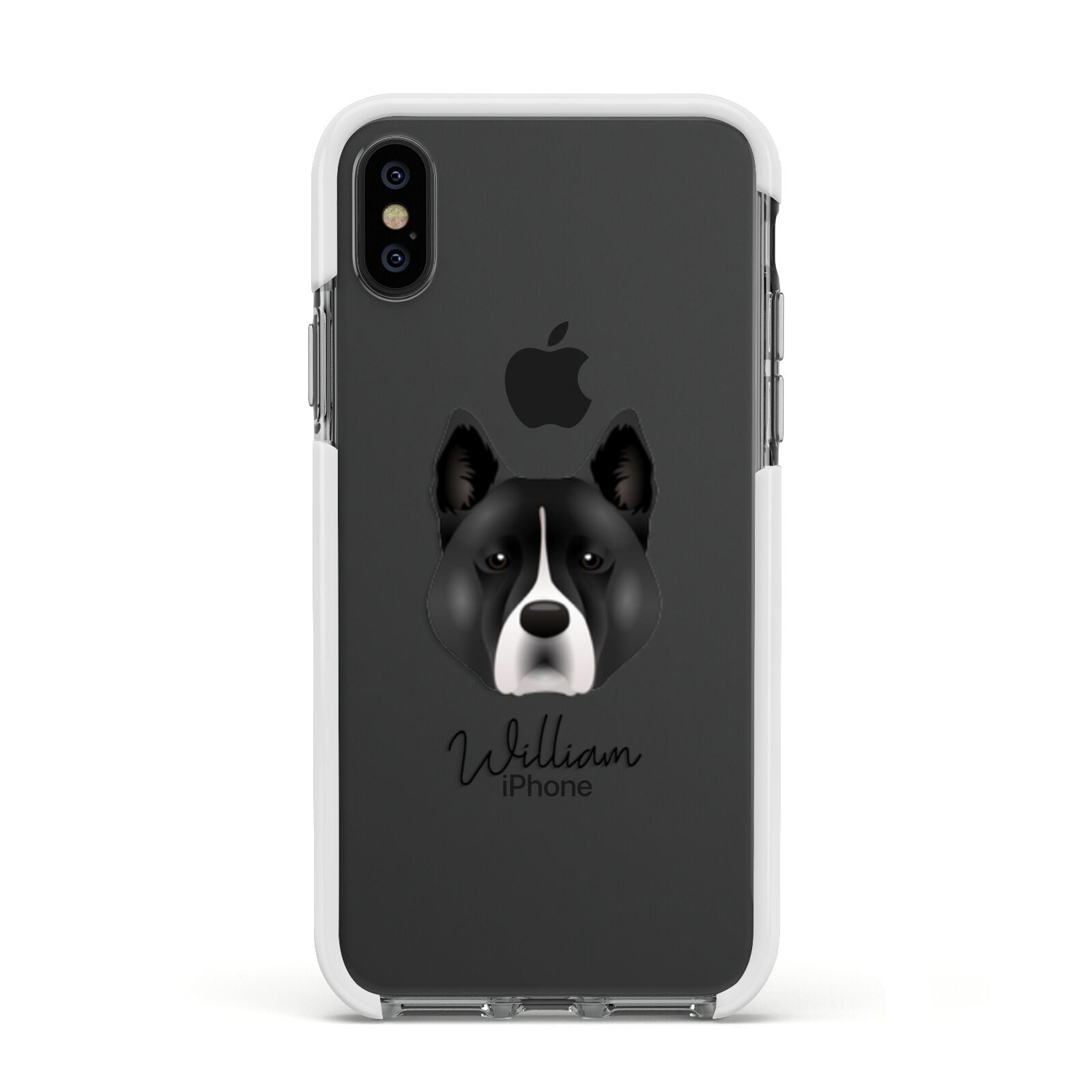Akita Personalised Apple iPhone Xs Impact Case White Edge on Black Phone