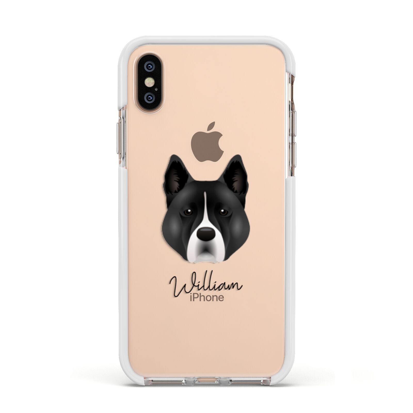 Akita Personalised Apple iPhone Xs Impact Case White Edge on Gold Phone