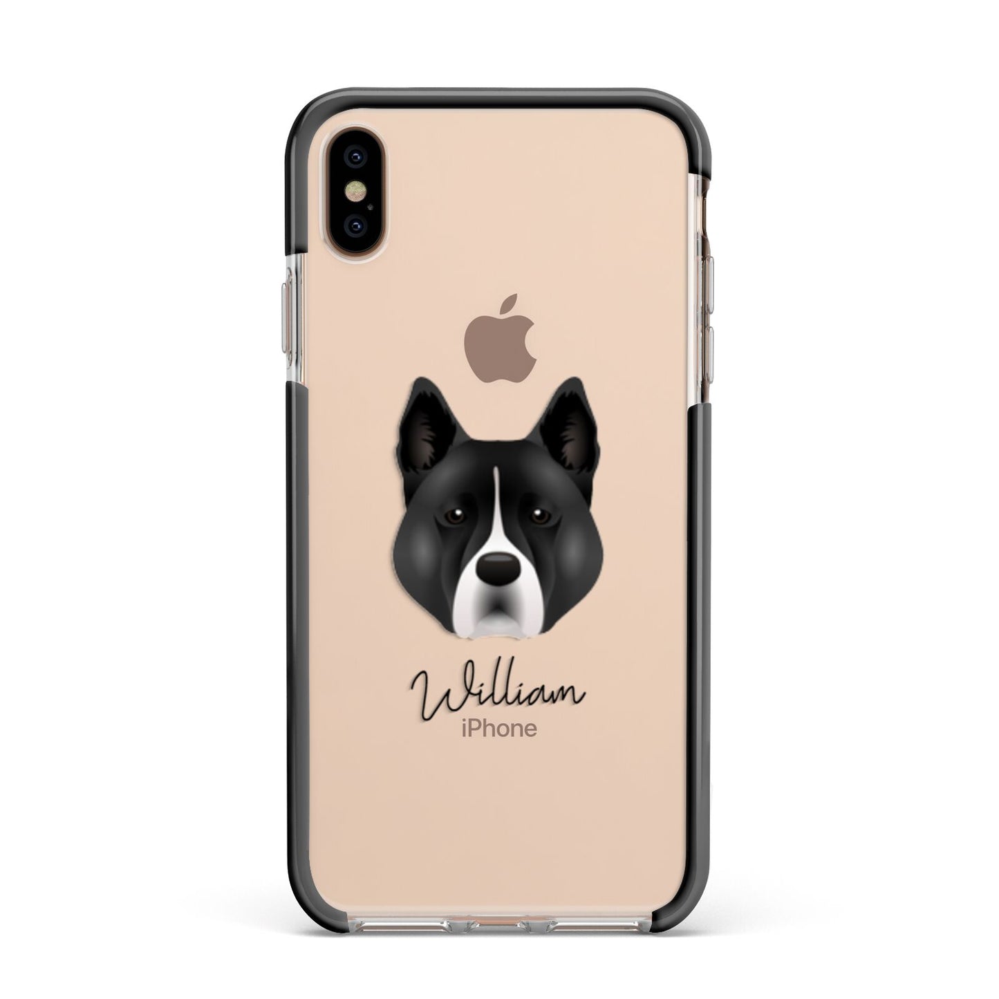 Akita Personalised Apple iPhone Xs Max Impact Case Black Edge on Gold Phone