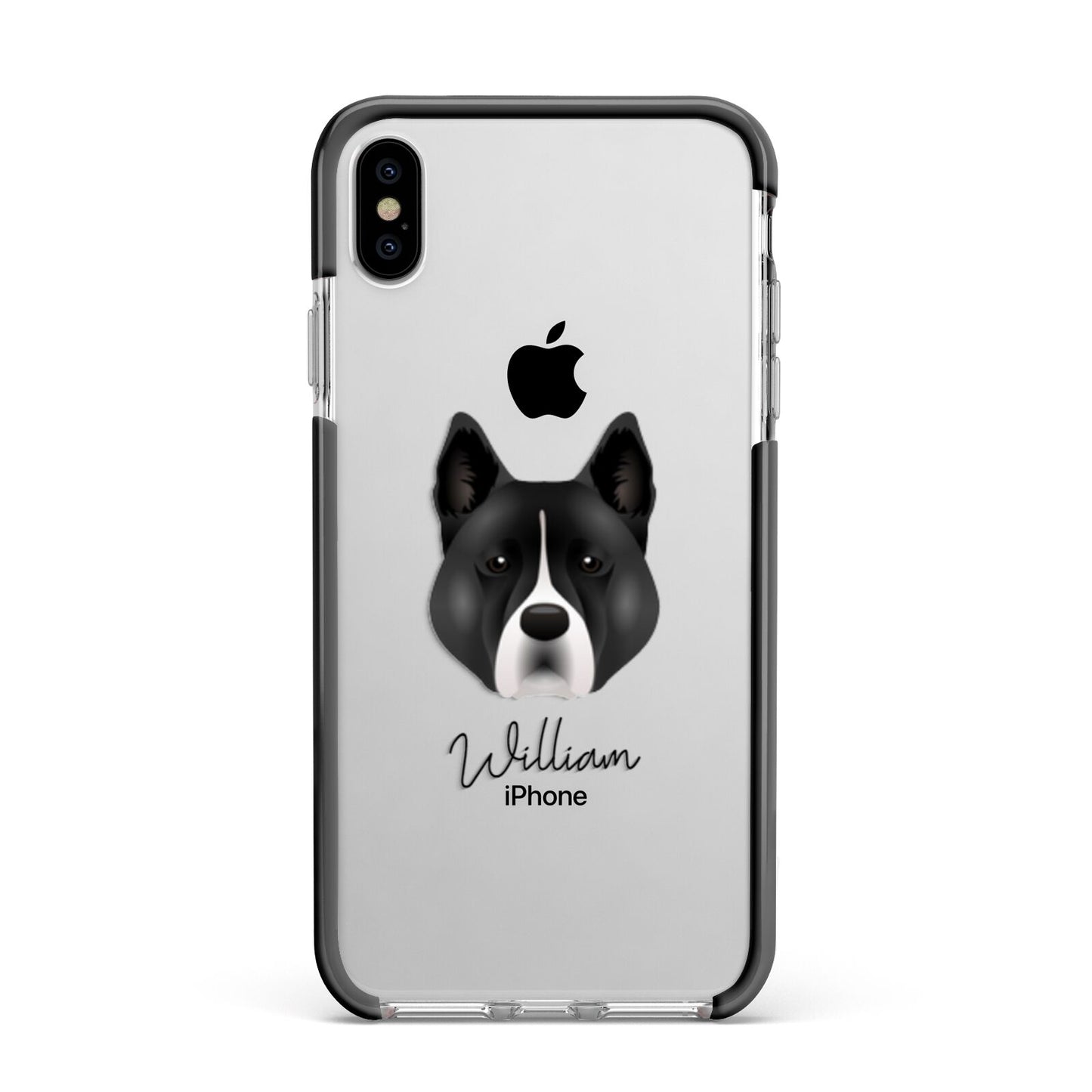 Akita Personalised Apple iPhone Xs Max Impact Case Black Edge on Silver Phone