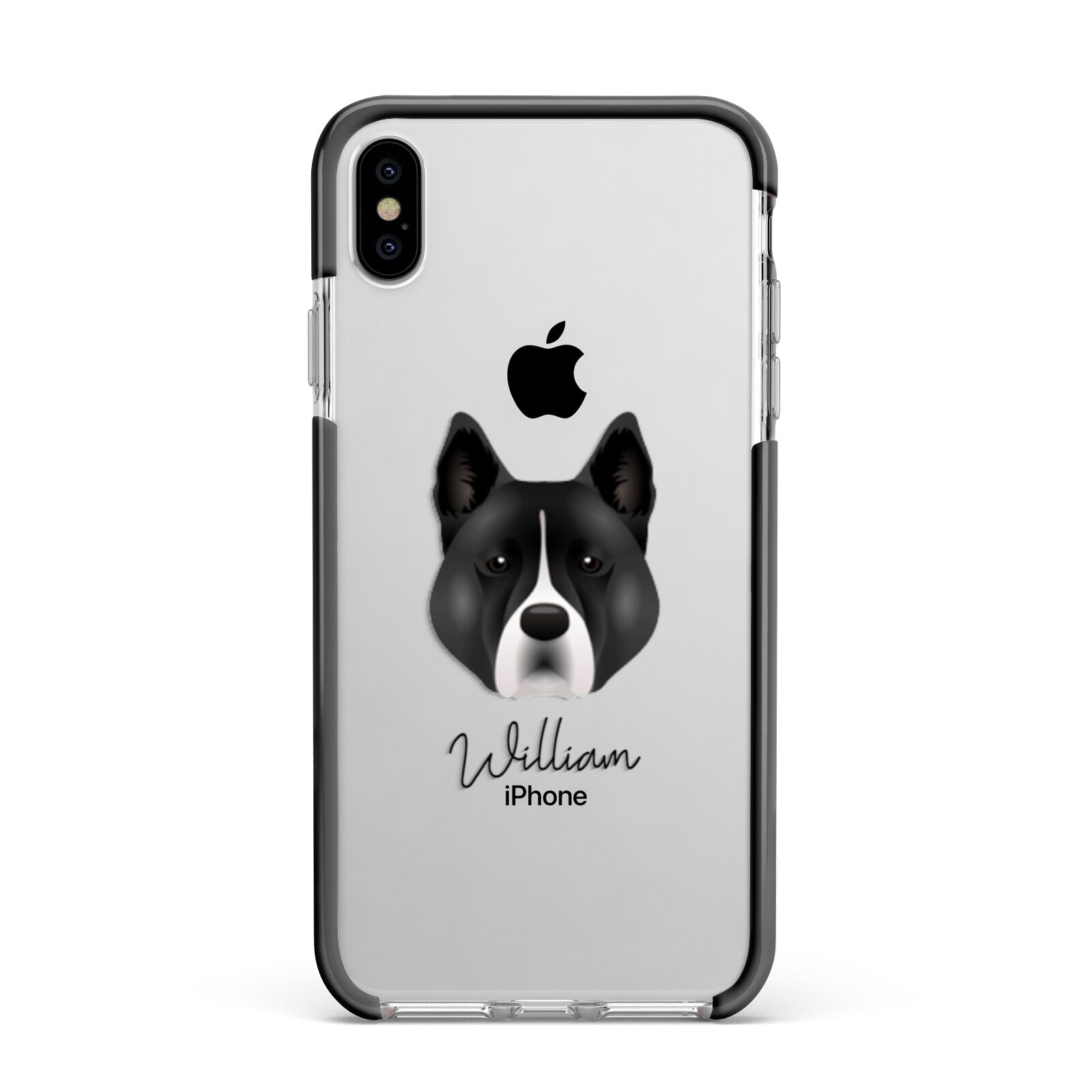 Akita Personalised Apple iPhone Xs Max Impact Case Black Edge on Silver Phone