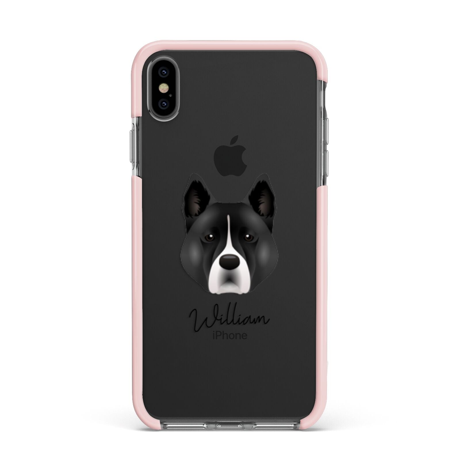 Akita Personalised Apple iPhone Xs Max Impact Case Pink Edge on Black Phone
