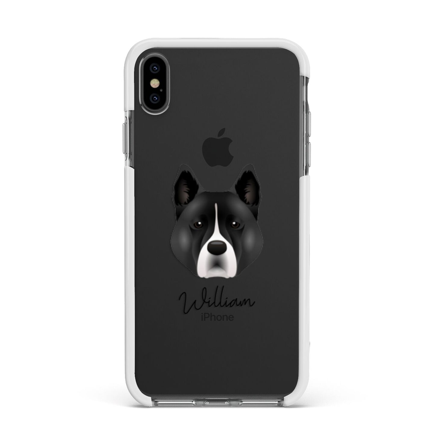 Akita Personalised Apple iPhone Xs Max Impact Case White Edge on Black Phone