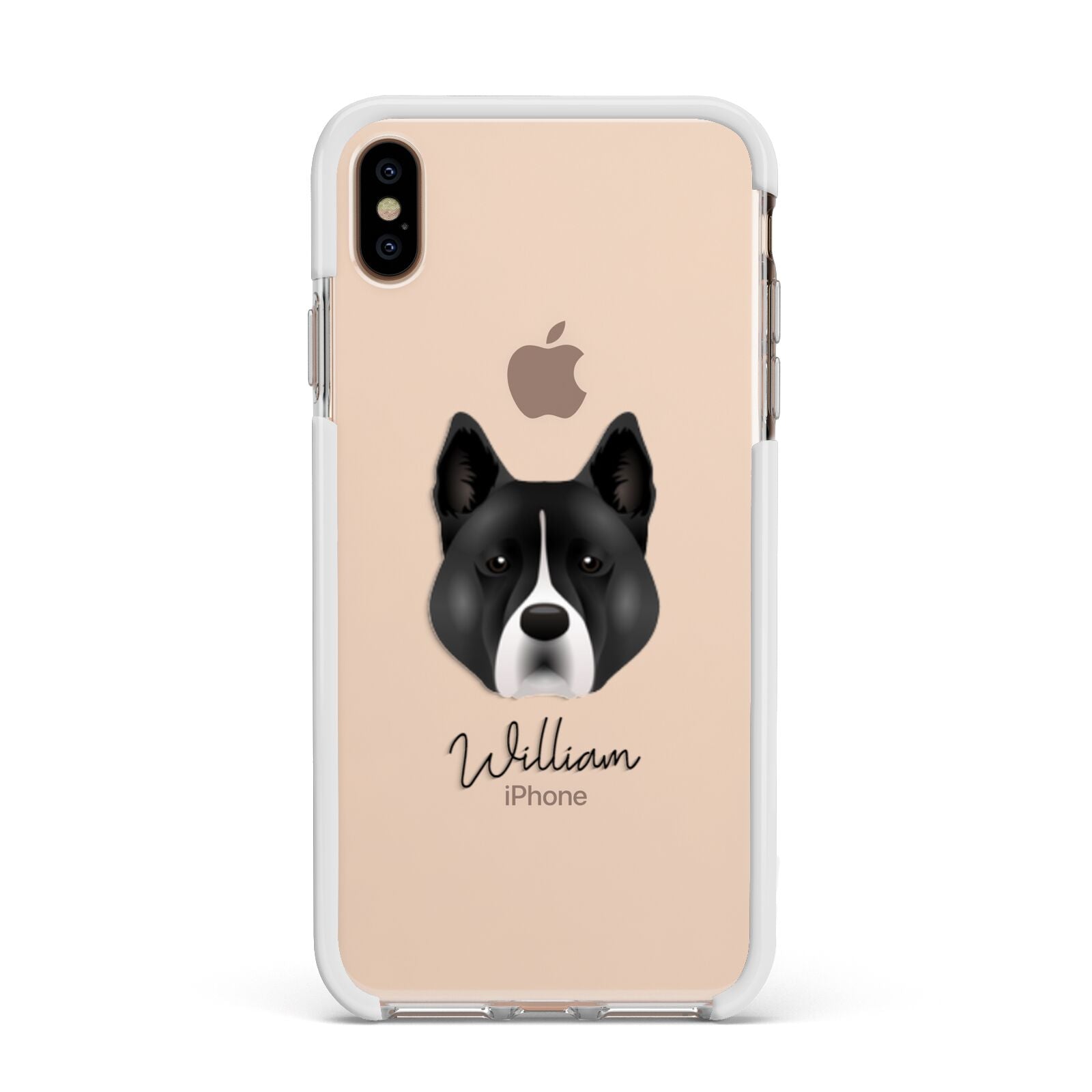 Akita Personalised Apple iPhone Xs Max Impact Case White Edge on Gold Phone