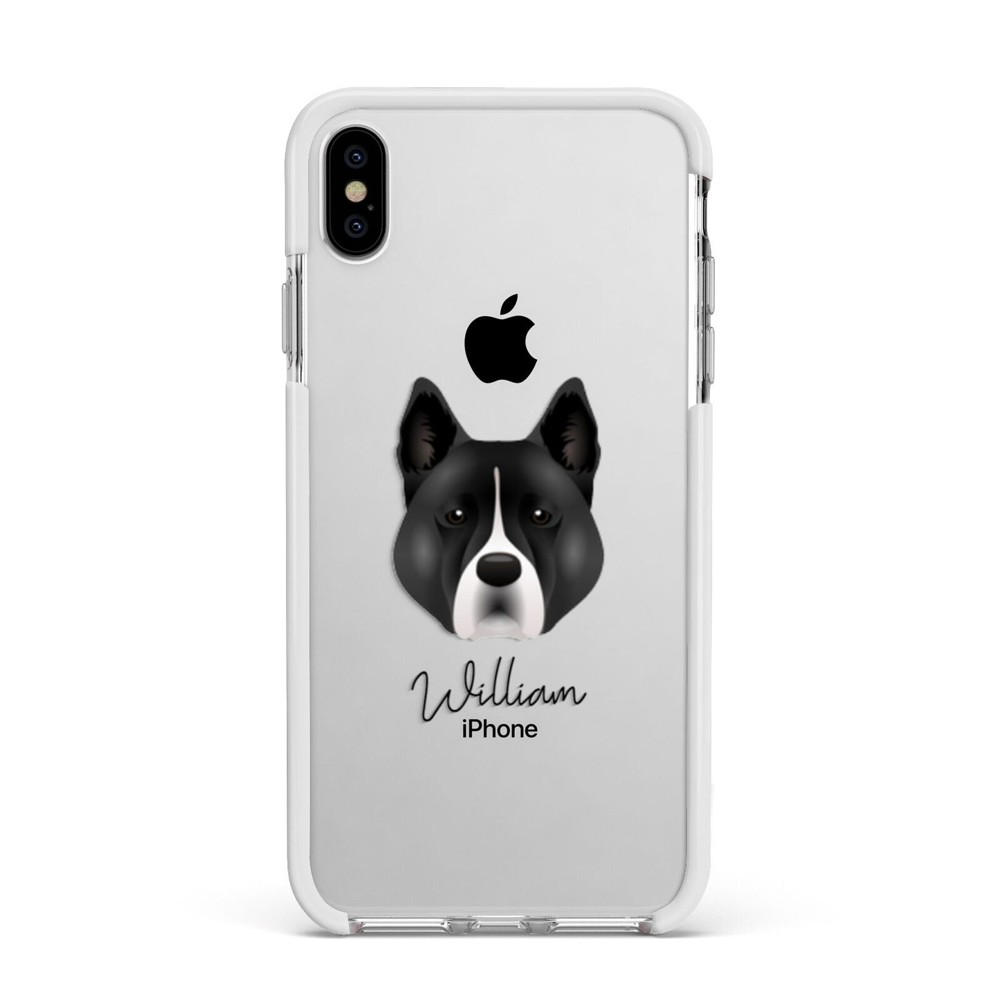 Akita Personalised Apple iPhone Xs Max Impact Case White Edge on Silver Phone