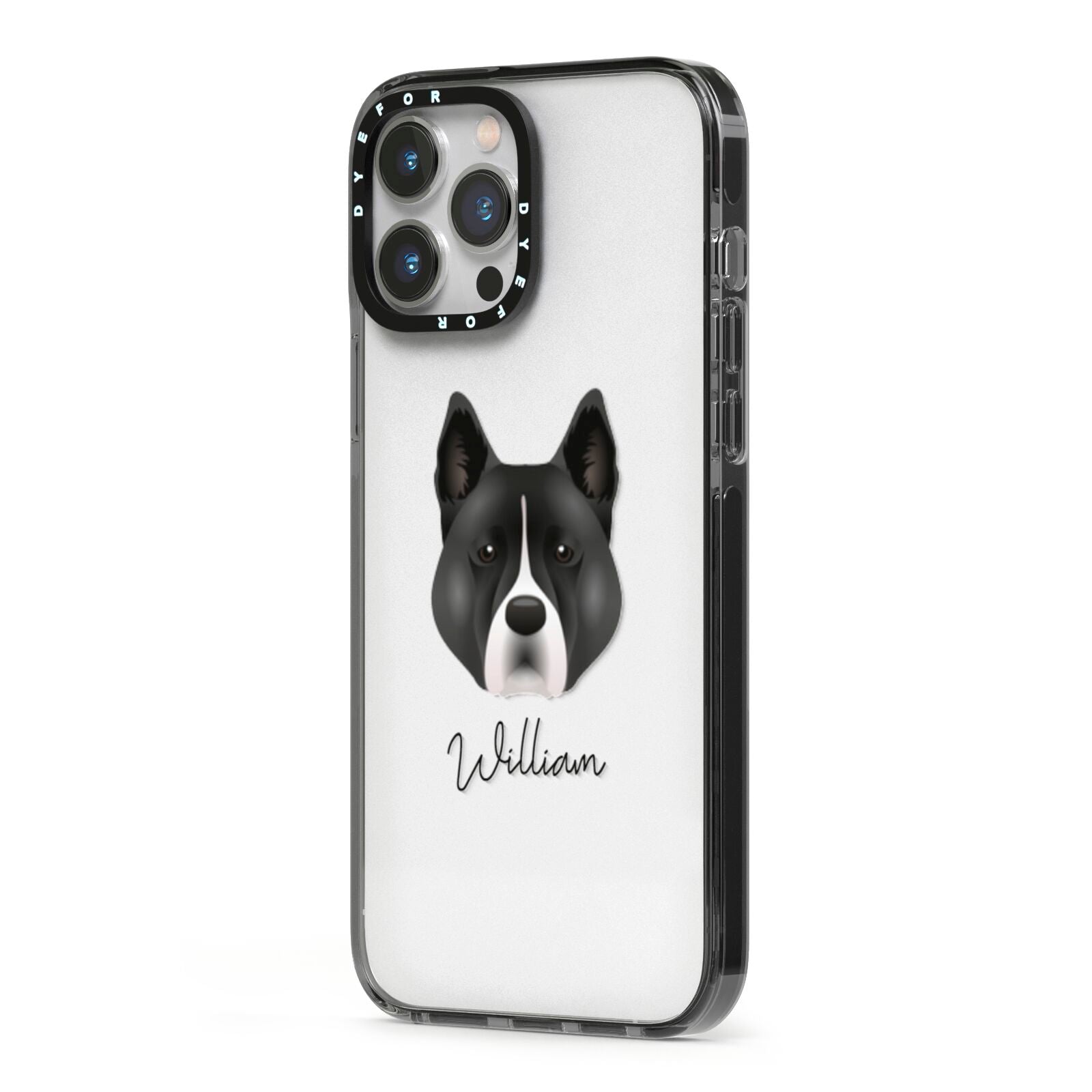 Akita Personalised iPhone 13 Pro Max Black Impact Case Side Angle on Silver phone