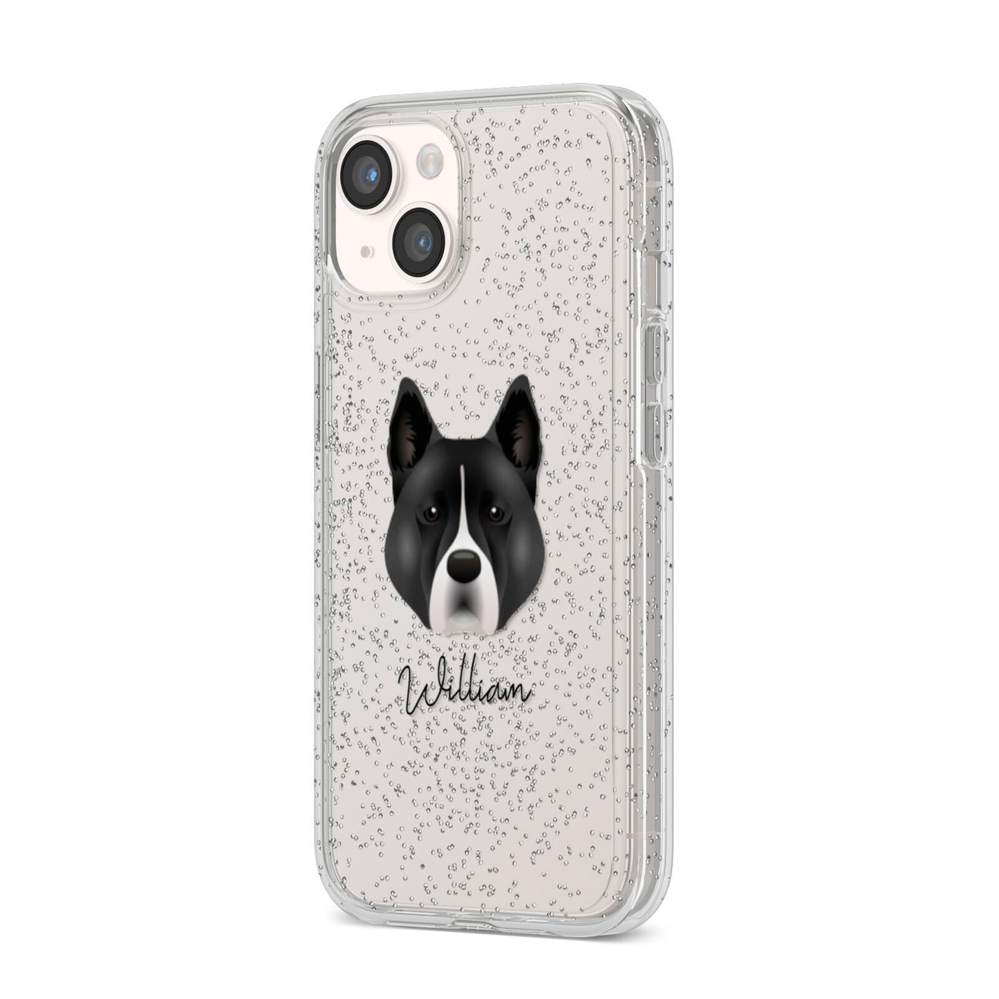 Akita Personalised iPhone 14 Glitter Tough Case Starlight Angled Image