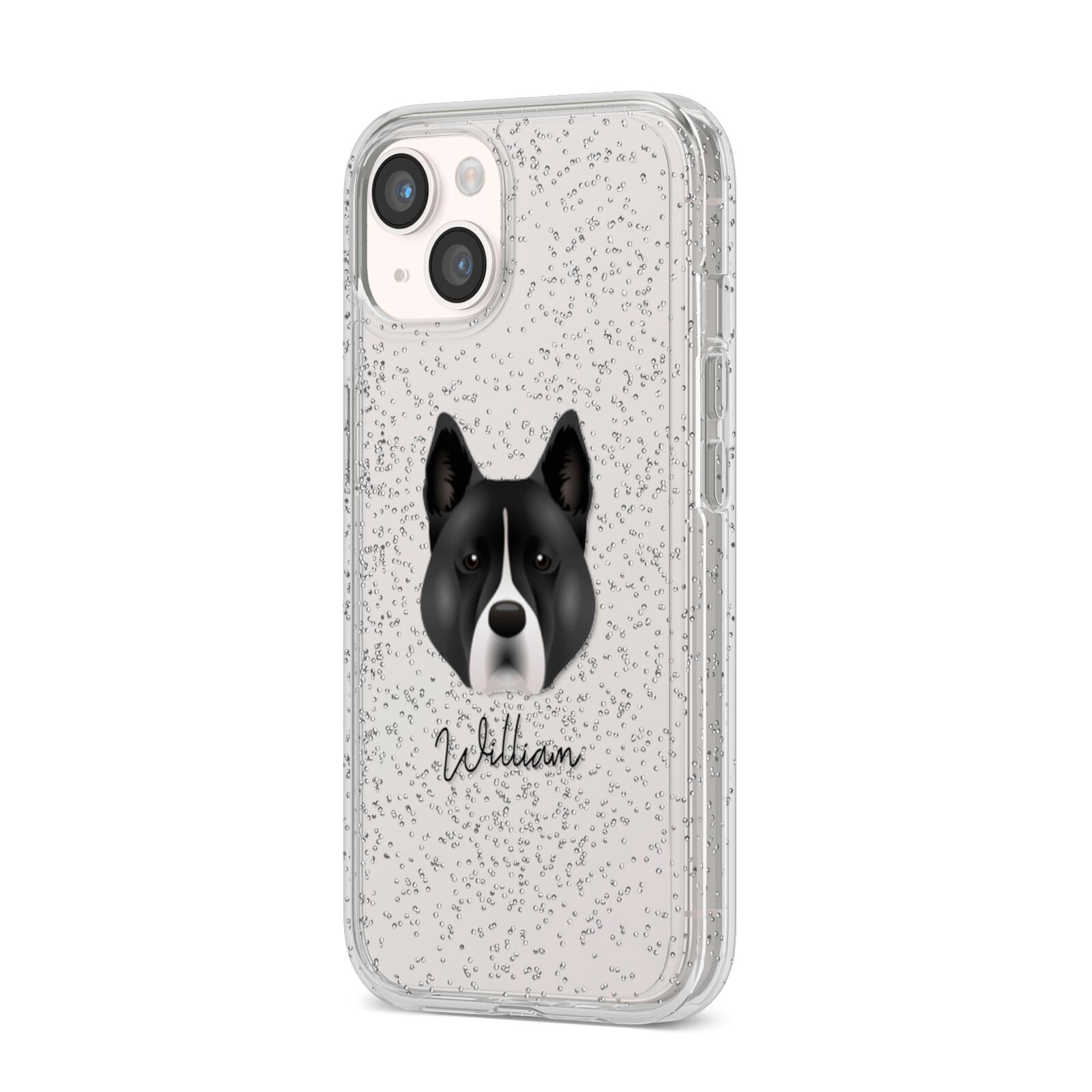 Akita Personalised iPhone 14 Glitter Tough Case Starlight Angled Image