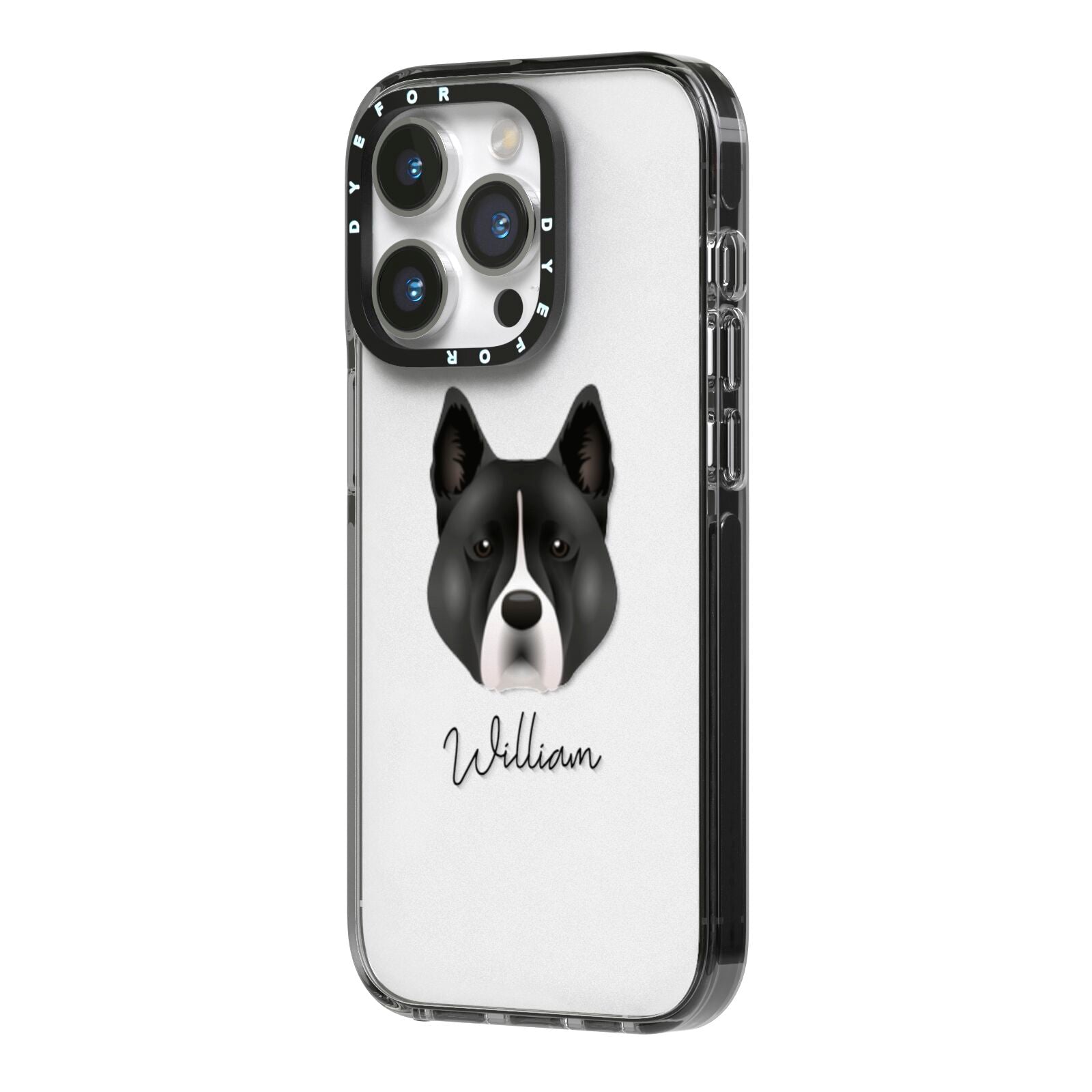 Akita Personalised iPhone 14 Pro Black Impact Case Side Angle on Silver phone