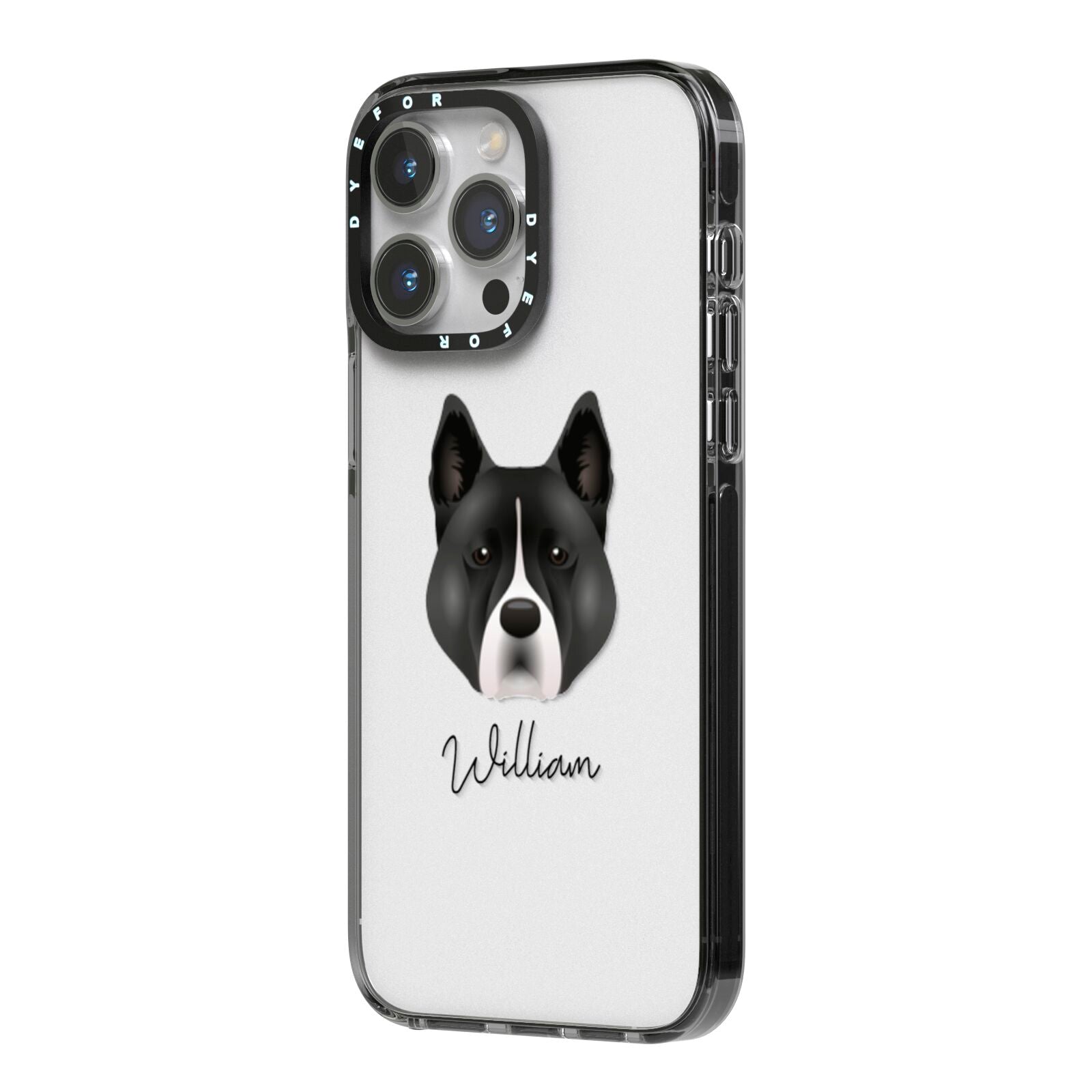 Akita Personalised iPhone 14 Pro Max Black Impact Case Side Angle on Silver phone