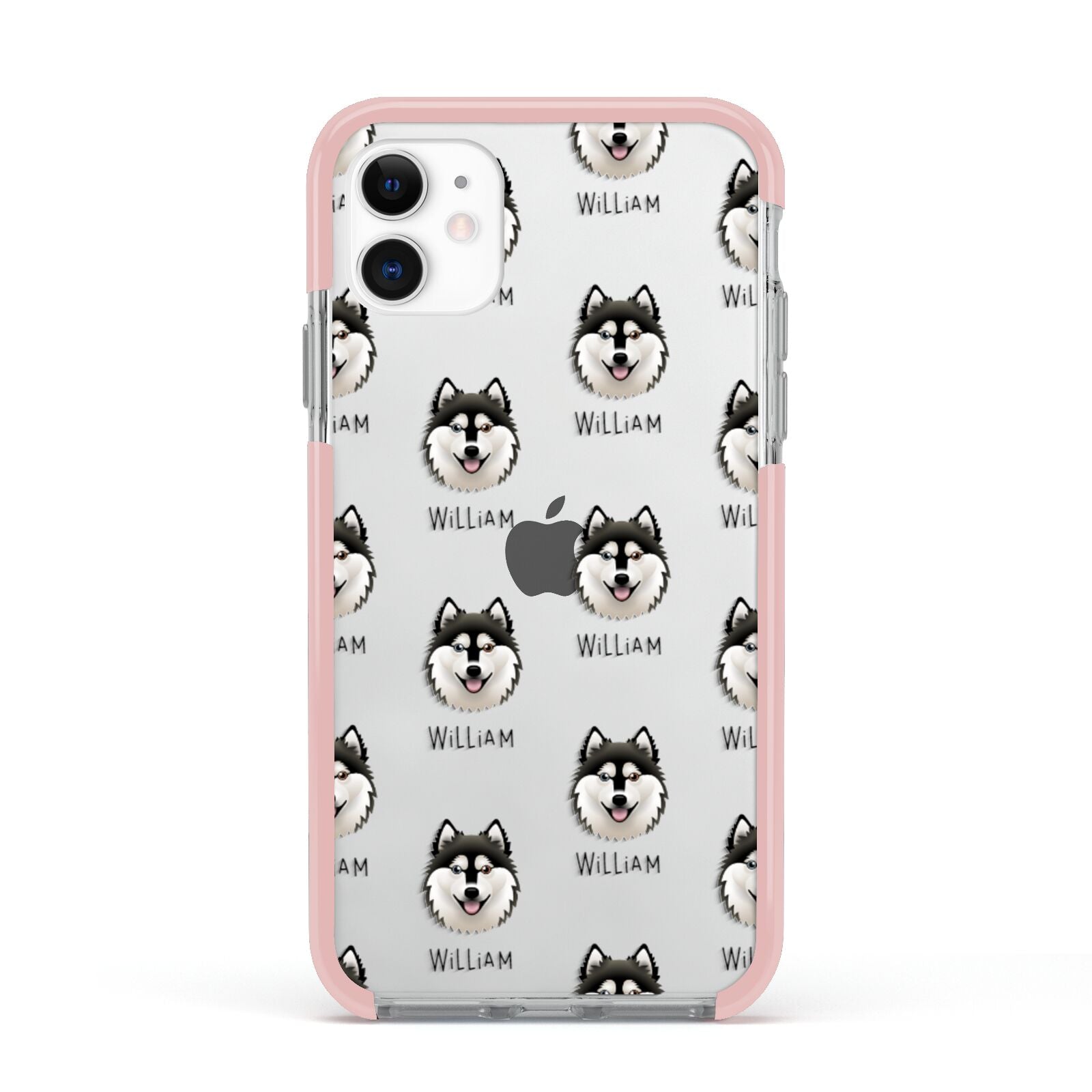 Alaskan Klee Kai Icon with Name Apple iPhone 11 in White with Pink Impact Case
