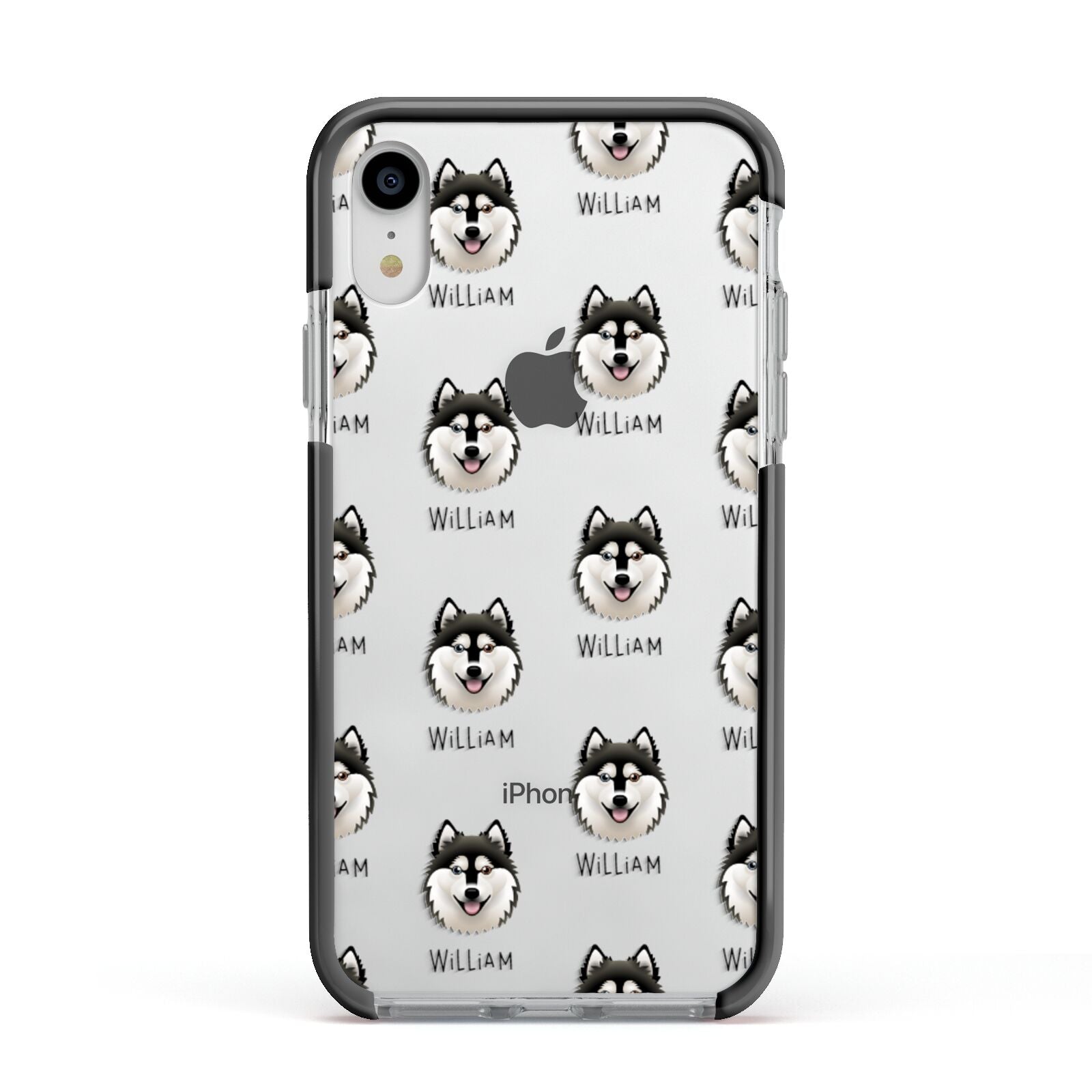 Alaskan Klee Kai Icon with Name Apple iPhone XR Impact Case Black Edge on Silver Phone