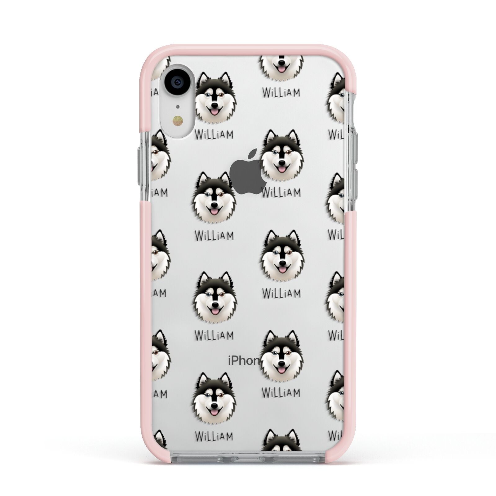 Alaskan Klee Kai Icon with Name Apple iPhone XR Impact Case Pink Edge on Silver Phone