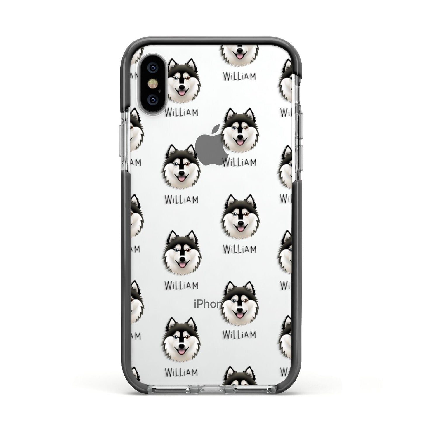 Alaskan Klee Kai Icon with Name Apple iPhone Xs Impact Case Black Edge on Silver Phone