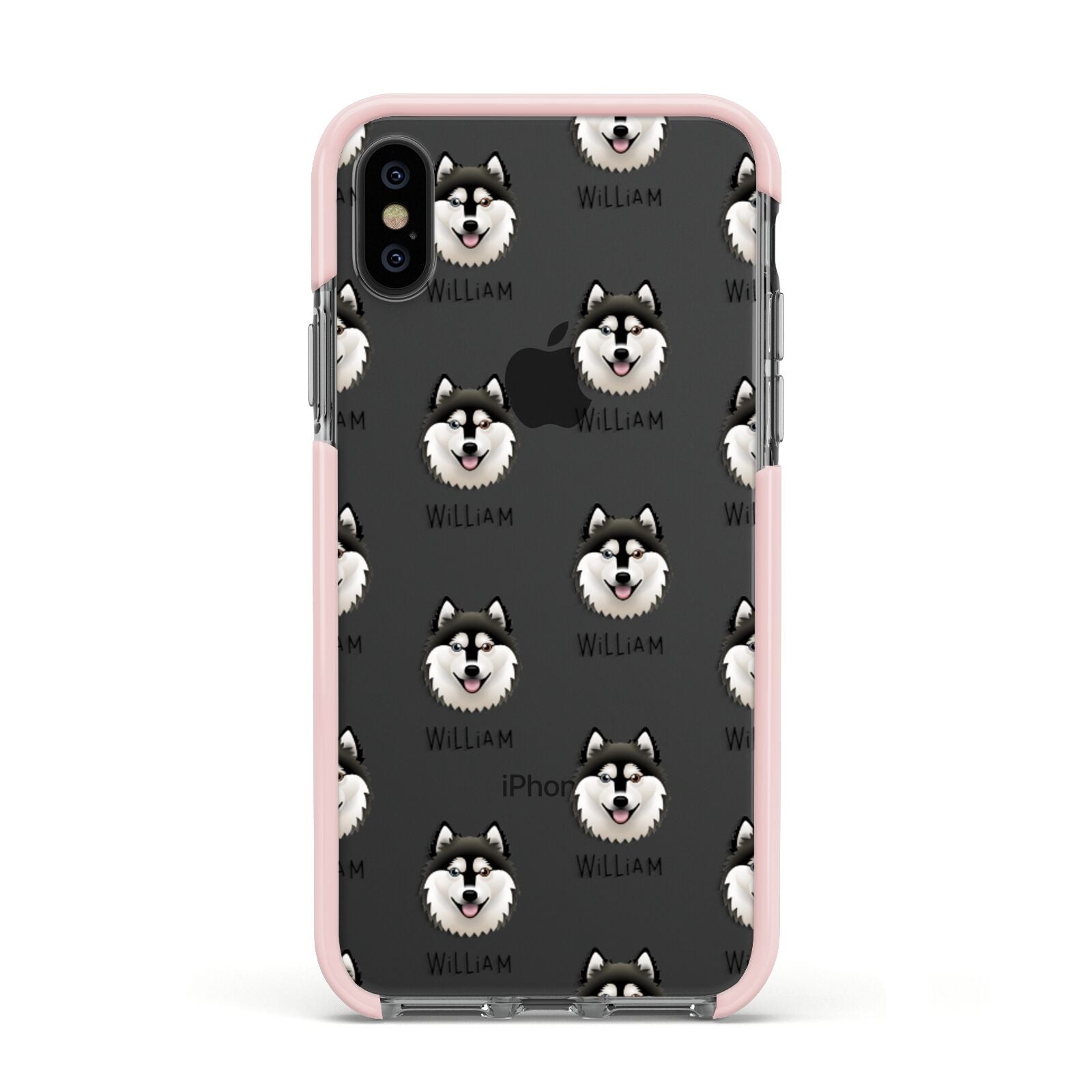 Alaskan Klee Kai Icon with Name Apple iPhone Xs Impact Case Pink Edge on Black Phone