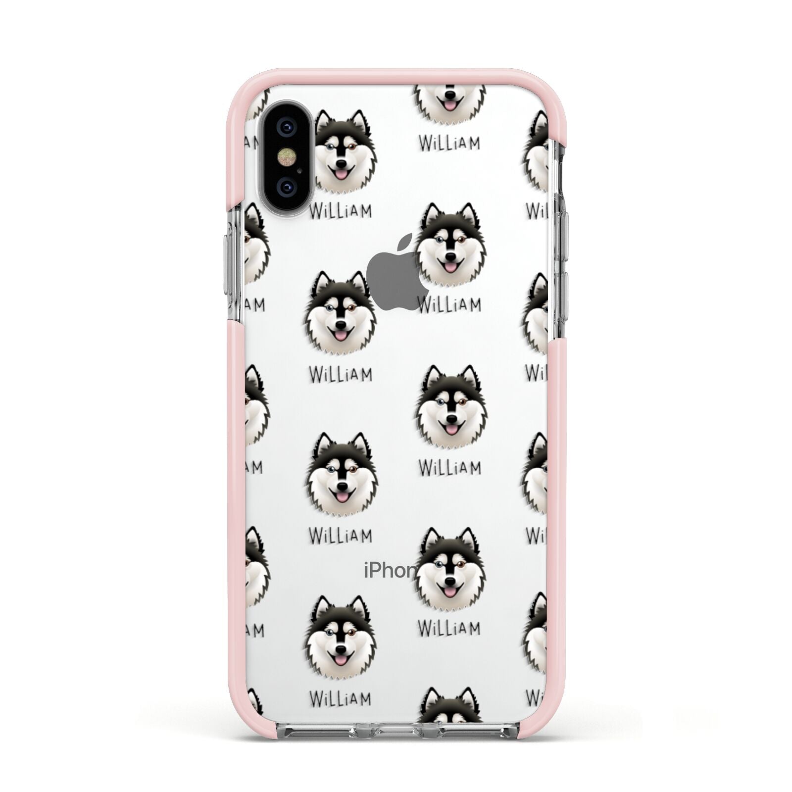 Alaskan Klee Kai Icon with Name Apple iPhone Xs Impact Case Pink Edge on Silver Phone