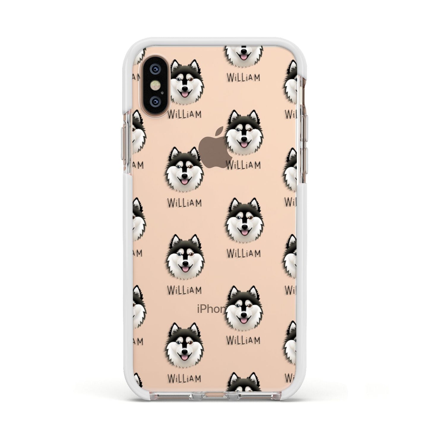 Alaskan Klee Kai Icon with Name Apple iPhone Xs Impact Case White Edge on Gold Phone