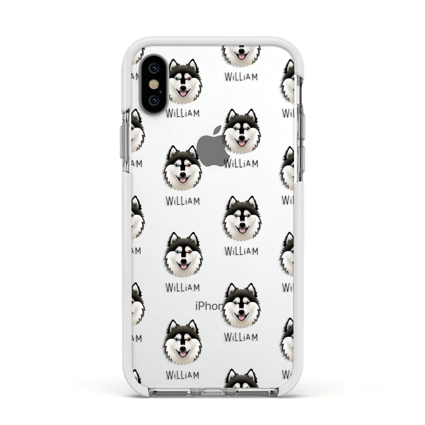 Alaskan Klee Kai Icon with Name Apple iPhone Xs Impact Case White Edge on Silver Phone