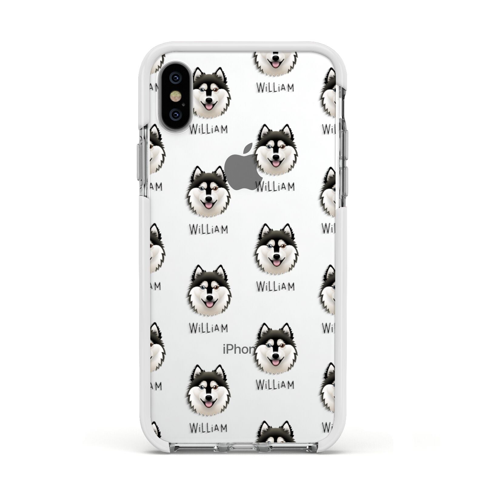 Alaskan Klee Kai Icon with Name Apple iPhone Xs Impact Case White Edge on Silver Phone