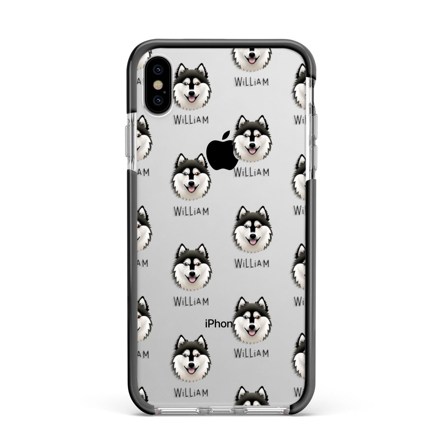 Alaskan Klee Kai Icon with Name Apple iPhone Xs Max Impact Case Black Edge on Silver Phone