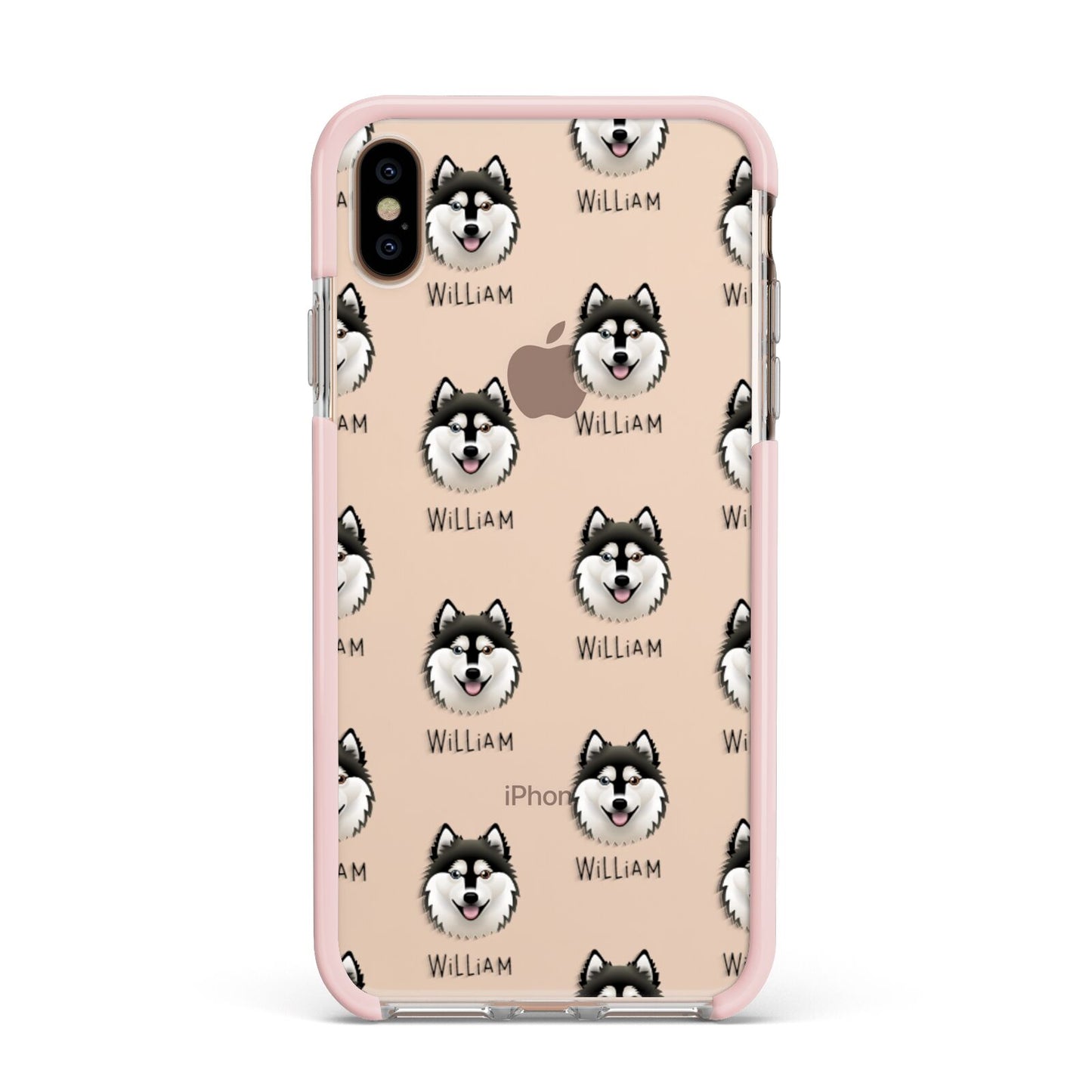 Alaskan Klee Kai Icon with Name Apple iPhone Xs Max Impact Case Pink Edge on Gold Phone