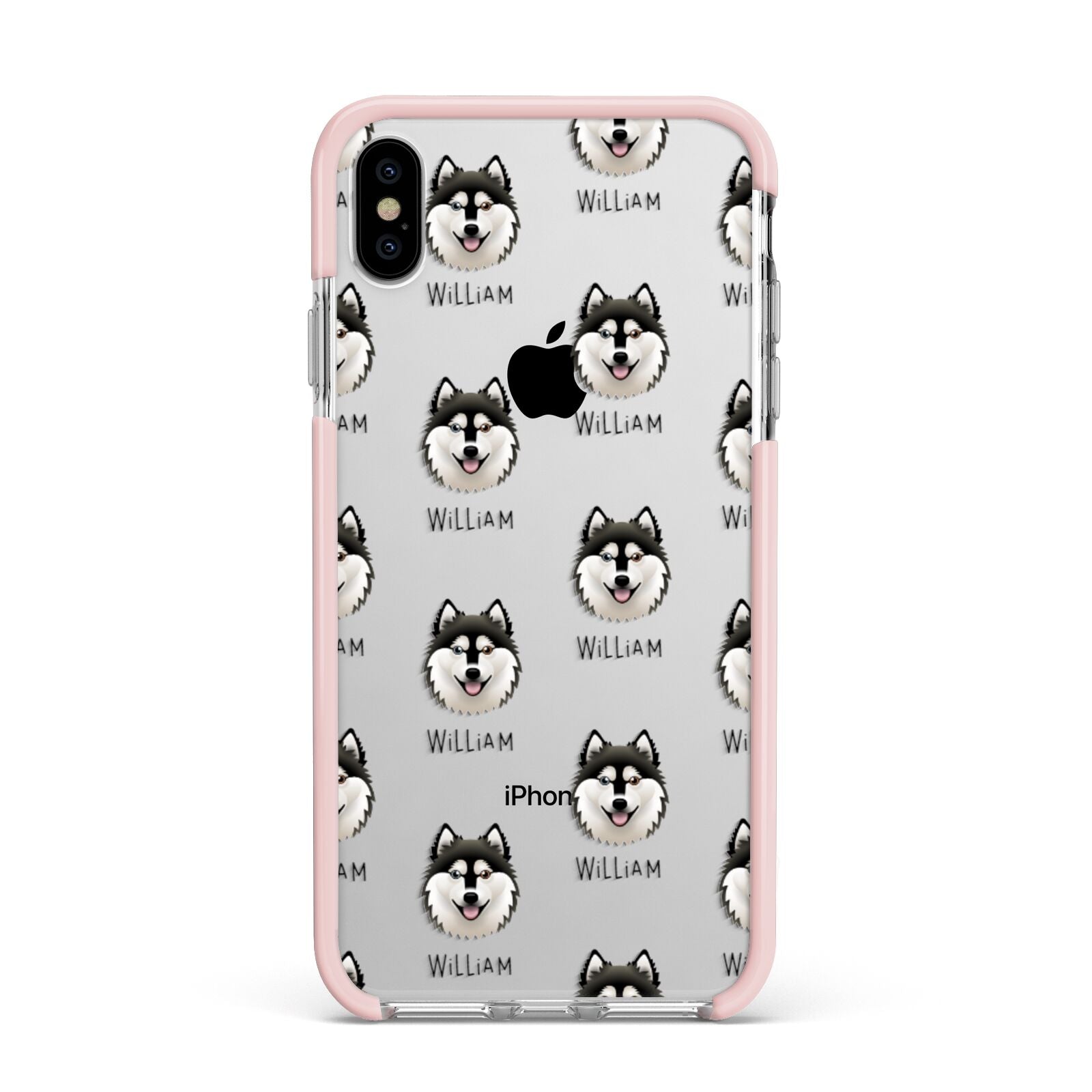 Alaskan Klee Kai Icon with Name Apple iPhone Xs Max Impact Case Pink Edge on Silver Phone
