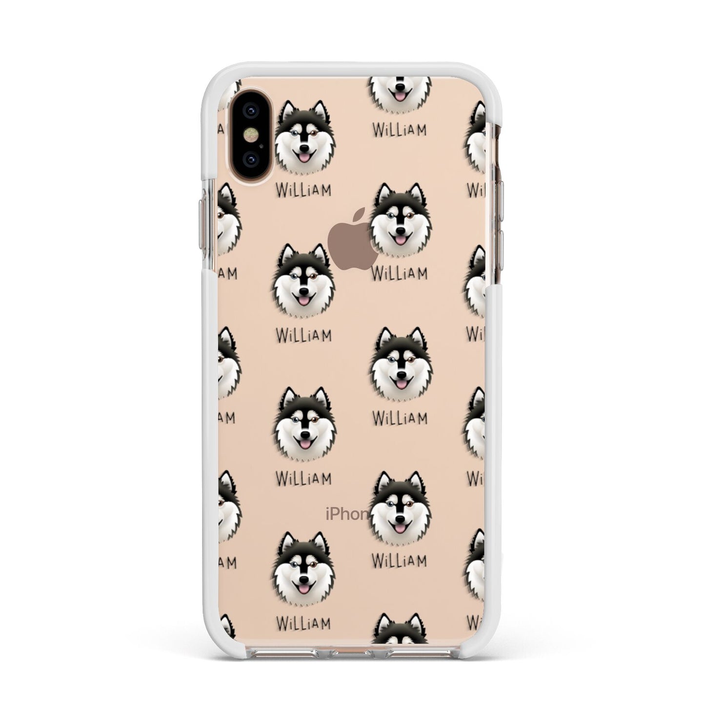 Alaskan Klee Kai Icon with Name Apple iPhone Xs Max Impact Case White Edge on Gold Phone