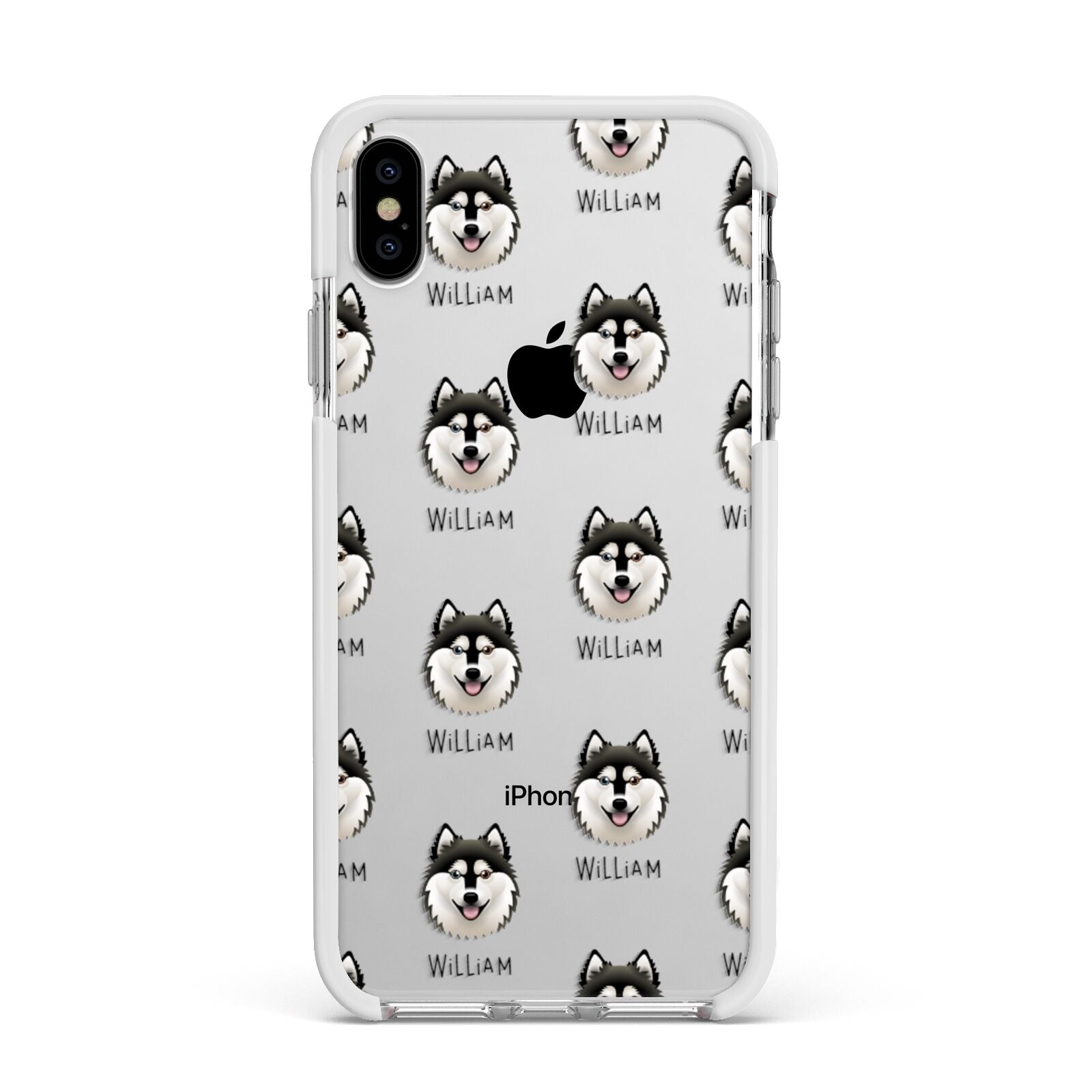 Alaskan Klee Kai Icon with Name Apple iPhone Xs Max Impact Case White Edge on Silver Phone