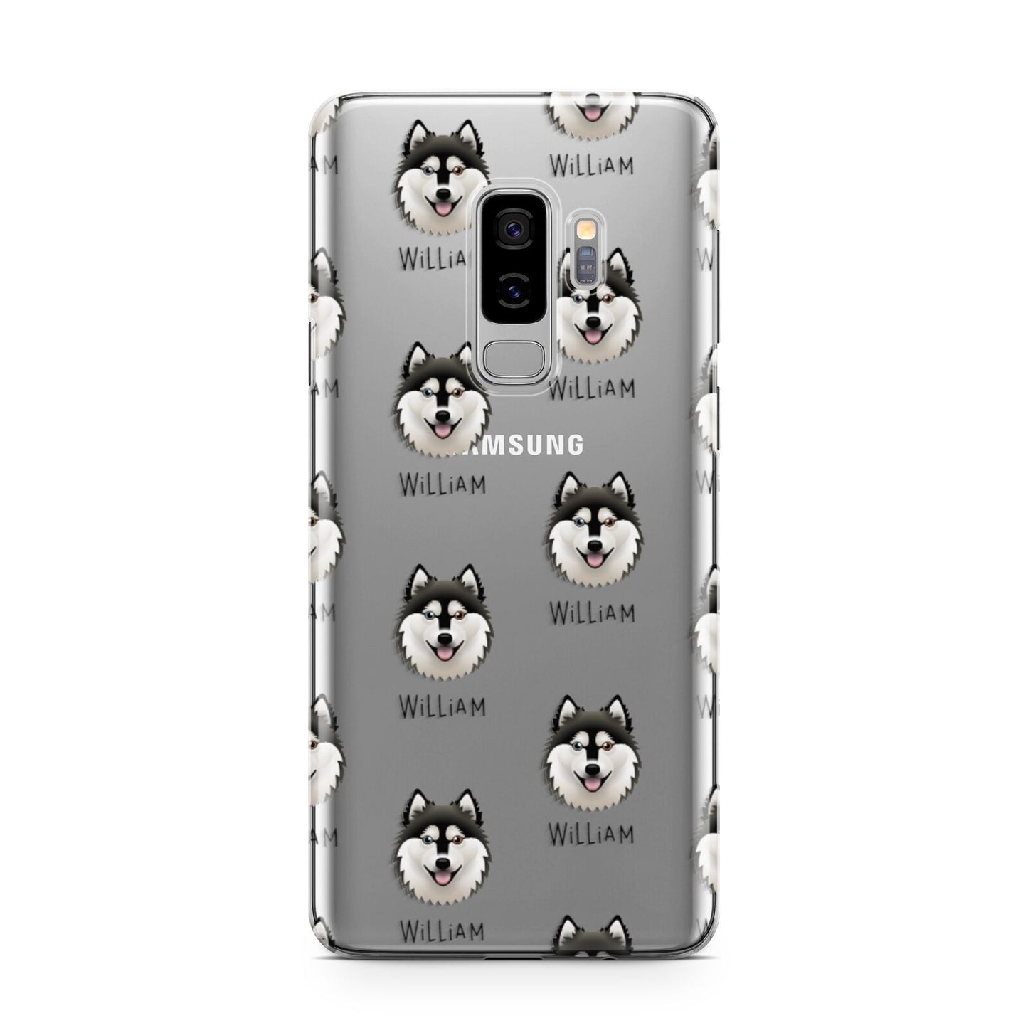 Alaskan Klee Kai Icon with Name Samsung Galaxy S9 Plus Case on Silver phone