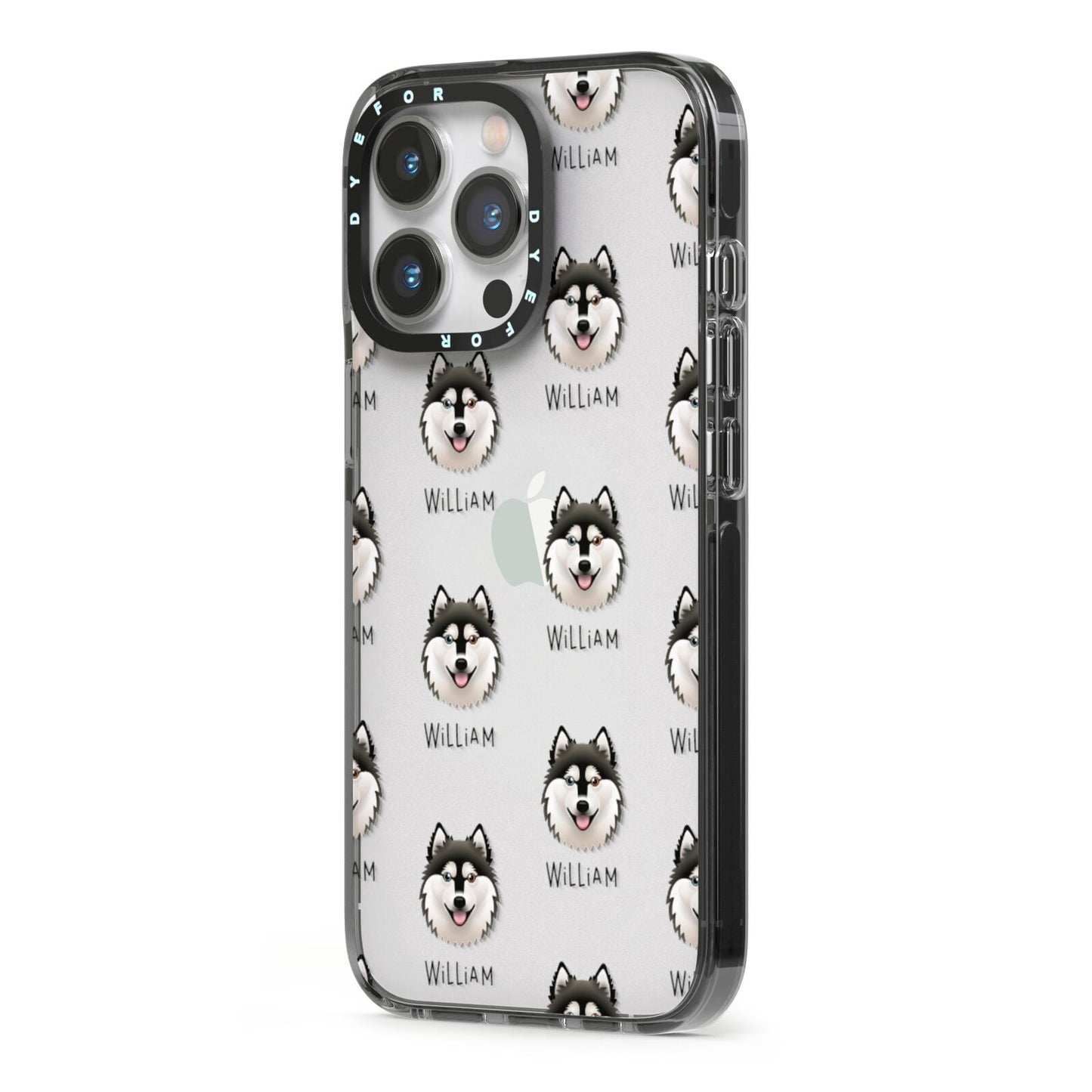 Alaskan Klee Kai Icon with Name iPhone 13 Pro Black Impact Case Side Angle on Silver phone