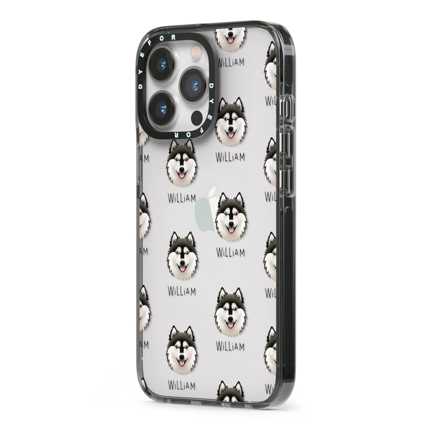 Alaskan Klee Kai Icon with Name iPhone 13 Pro Black Impact Case Side Angle on Silver phone