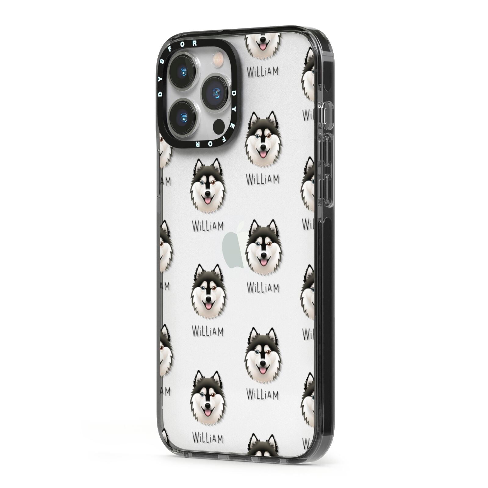 Alaskan Klee Kai Icon with Name iPhone 13 Pro Max Black Impact Case Side Angle on Silver phone