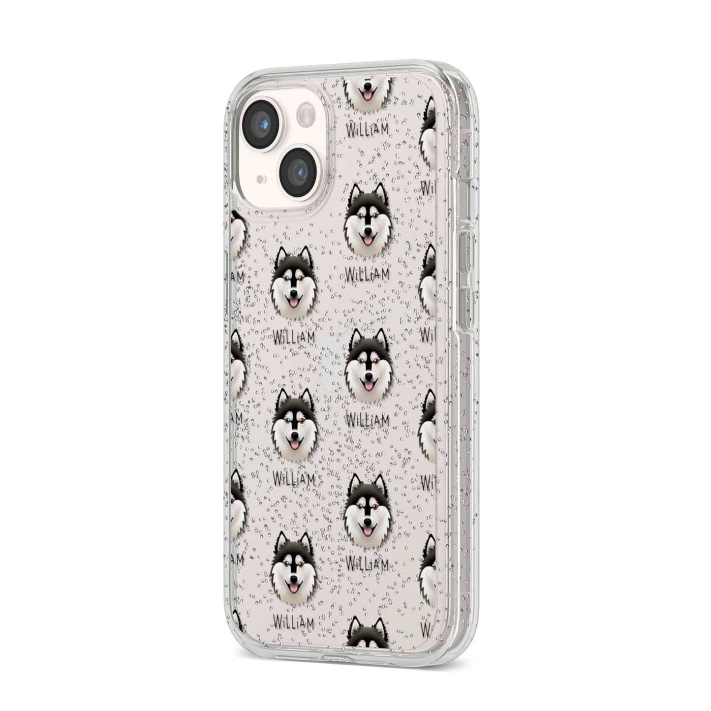 Alaskan Klee Kai Icon with Name iPhone 14 Glitter Tough Case Starlight Angled Image