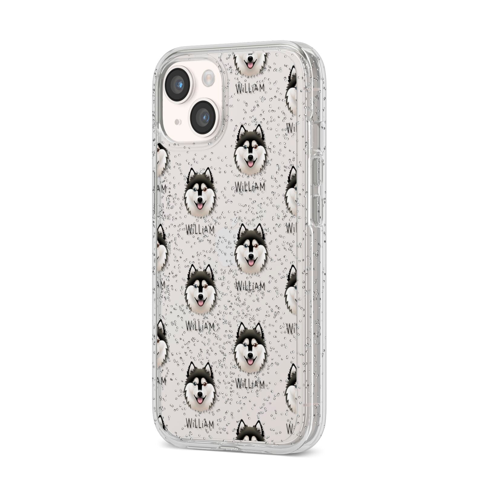 Alaskan Klee Kai Icon with Name iPhone 14 Glitter Tough Case Starlight Angled Image