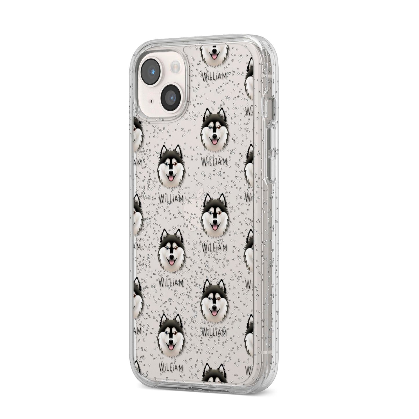 Alaskan Klee Kai Icon with Name iPhone 14 Plus Glitter Tough Case Starlight Angled Image