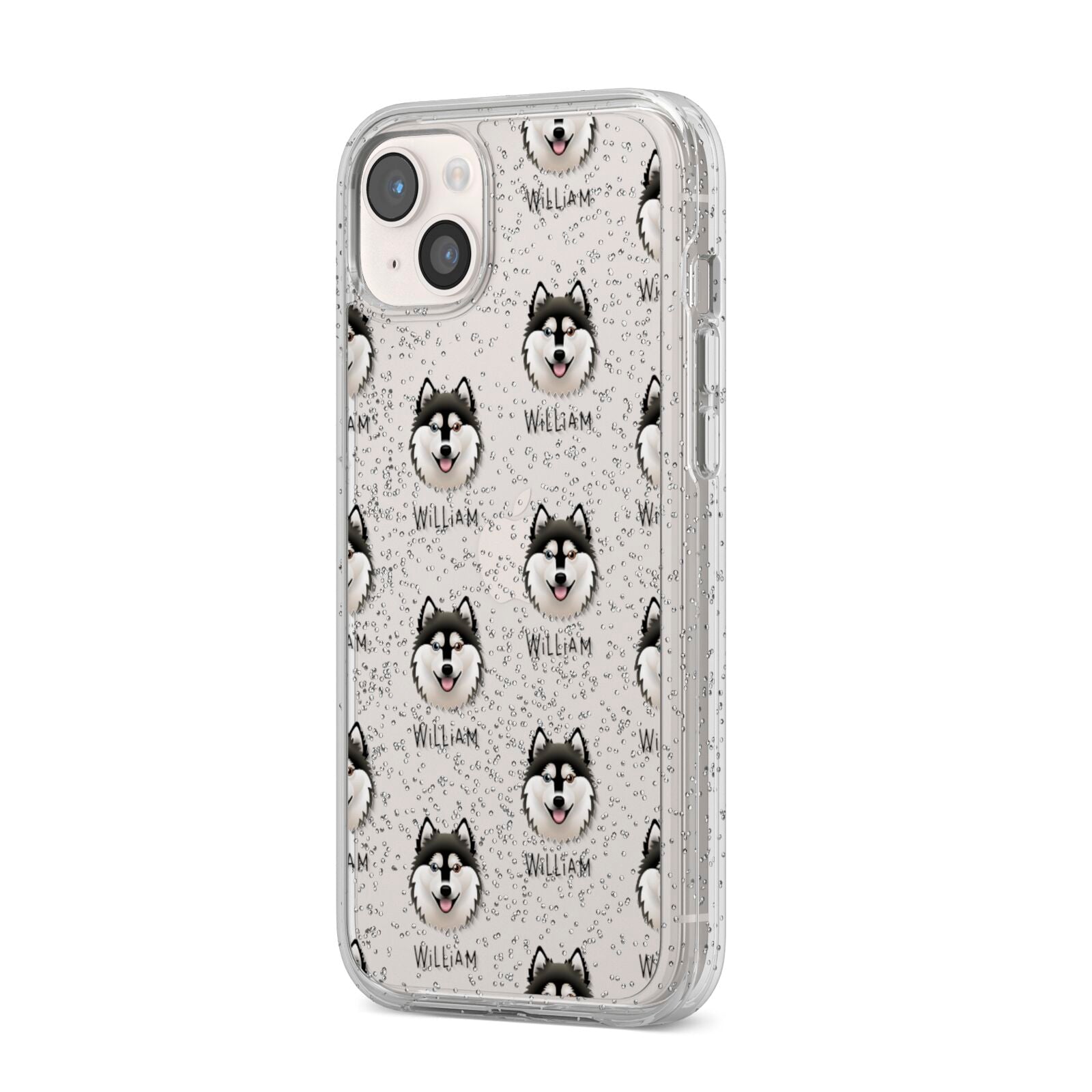 Alaskan Klee Kai Icon with Name iPhone 14 Plus Glitter Tough Case Starlight Angled Image