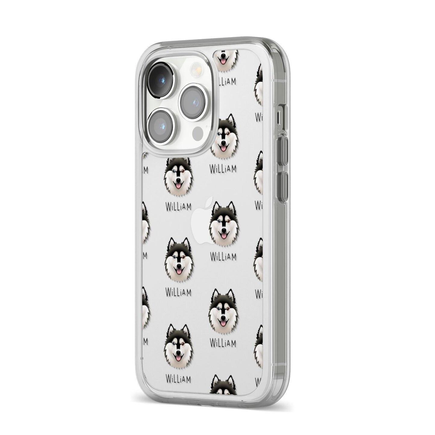 Alaskan Klee Kai Icon with Name iPhone 14 Pro Clear Tough Case Silver Angled Image